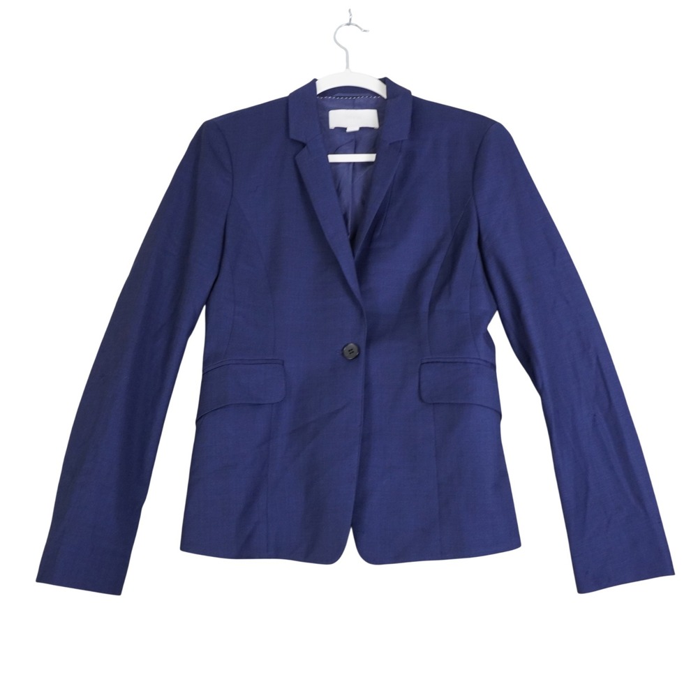 Hugo Boss Women's Solid Blue Wool Blazer One Button Size 2 (33 Bust)